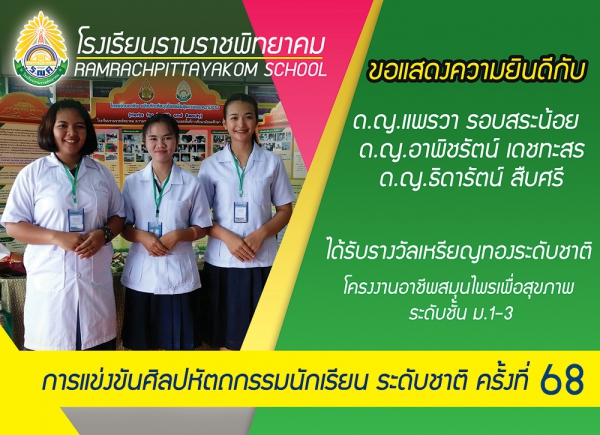 ชนะเลิศการประกวดโครงงานสมุนไพรเพื่อสุขภาพ ระดับ ม.1-3 ปีการศึกษา 2561
